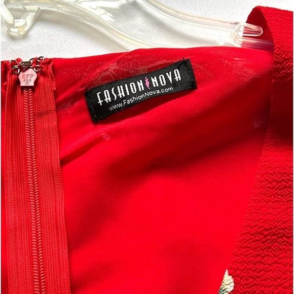 Fashion Nova Land of Make Believe Floral Flare Dress Plus Size 2X Red - Picture 12 of 12